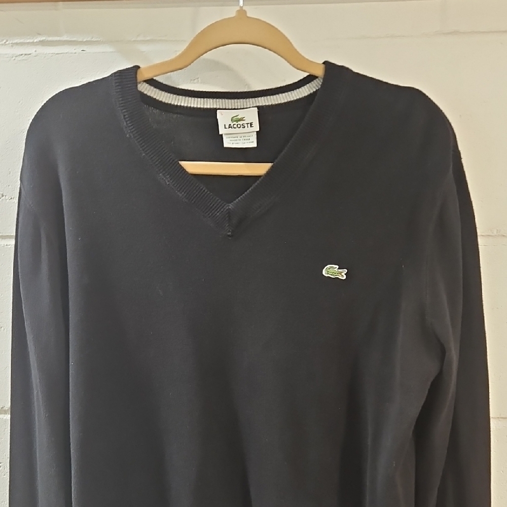 Lacoste Classic Black V-Neck Pullover - M (5)